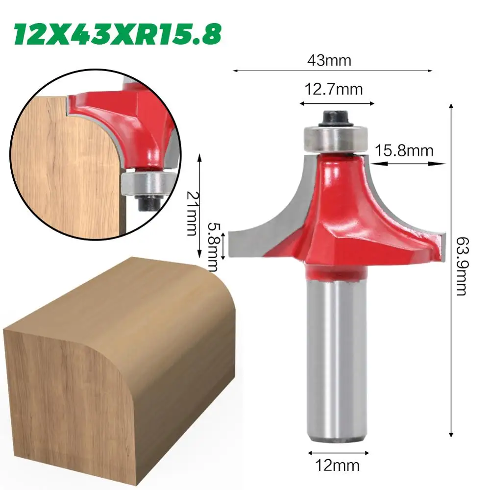 12X43XR15.8 1 шт. 12 мм хвостовик Уголок Круглый над Концевая фреза с BearingMilling резак для древесины фрезы по дереву Вольфрам карбида - Длина режущей кромки: 12X43XR15.8
