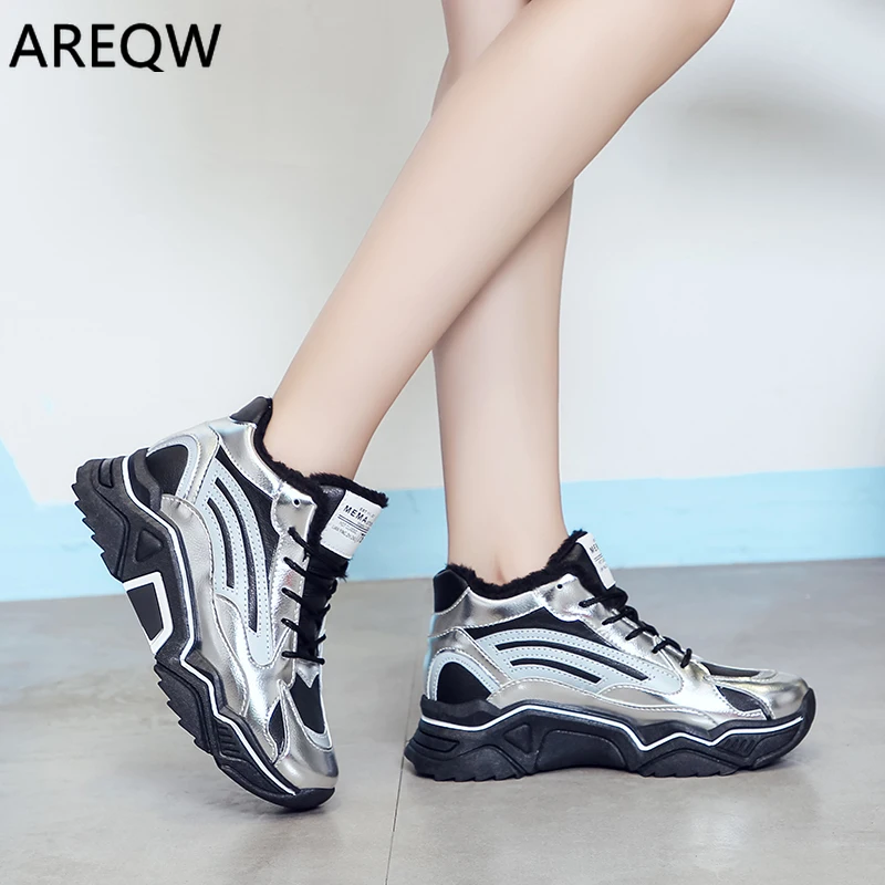 Women Winter Sneakers Warm Fur Plush Insole Ankle Boots Women Shoes Hot Lace-up Shoes Woman