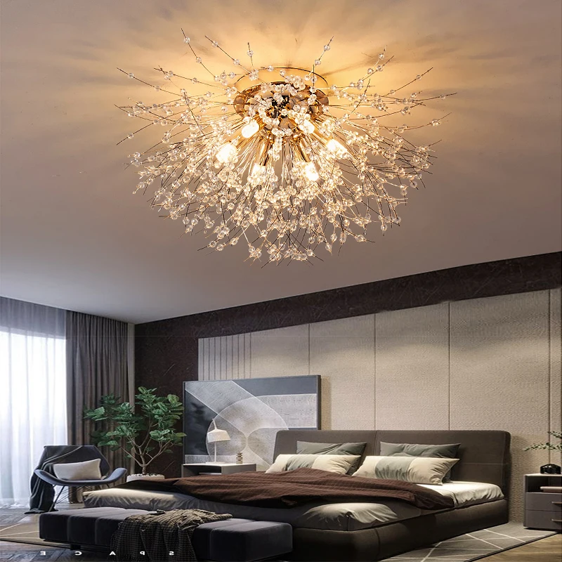 Nordic led crystal ceiling lamp chandelier for living bedroom room gold silver ball 3-color no remote control home decoration