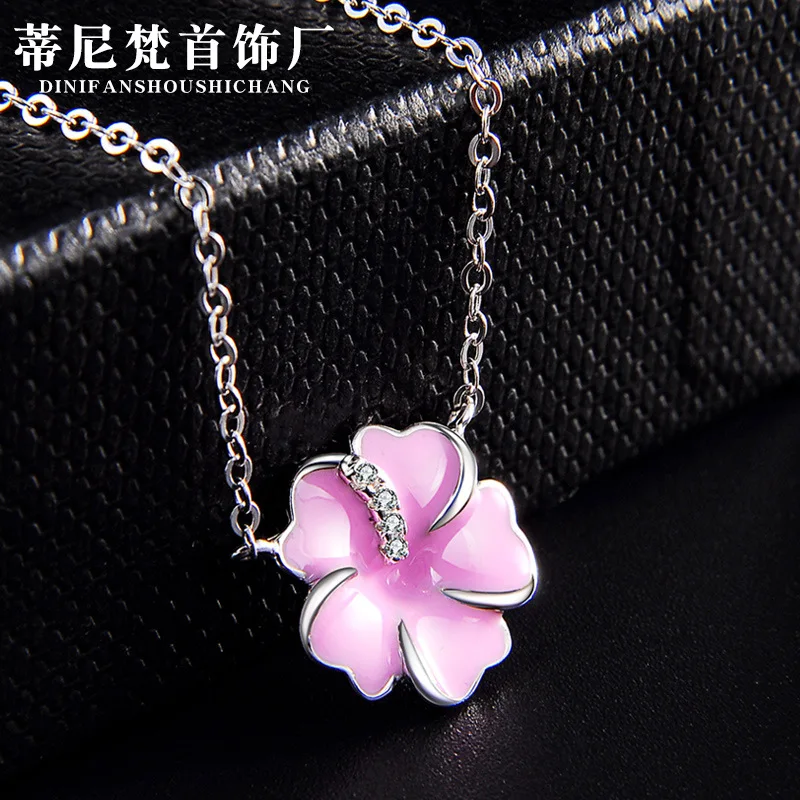 

Korean-style Fashion Elegant Necklace Accessories S925 Fine Silver Zircon Creative Oil Drop Craft Flower Necklace Choker
