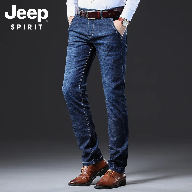 Jeep, летние, тонкие, мужские джинсы, эластичность, прямой крой, светильник, цветные, мужские брюки, большой размер, бизнес стиль, свободный крой, длинные штаны
