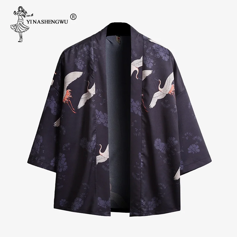 Кимоно, кардиган, мужское кимоно, Femme, Yukata, Harajuku, японское кимоно, летнее, с принтом кота, голубое, пальто, Азия, кимоно, косплей, костюм, рубашка
