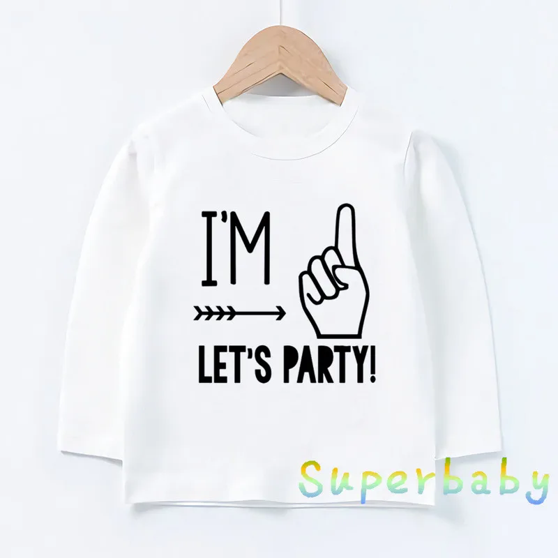 Детская I'm 1/2/3/4/5 Let's вечерние Футболка с принтом для маленьких мальчиков и девочек со смешными героями из мультфильмов, топы, Детская футболка с длинными рукавами, LKP5214