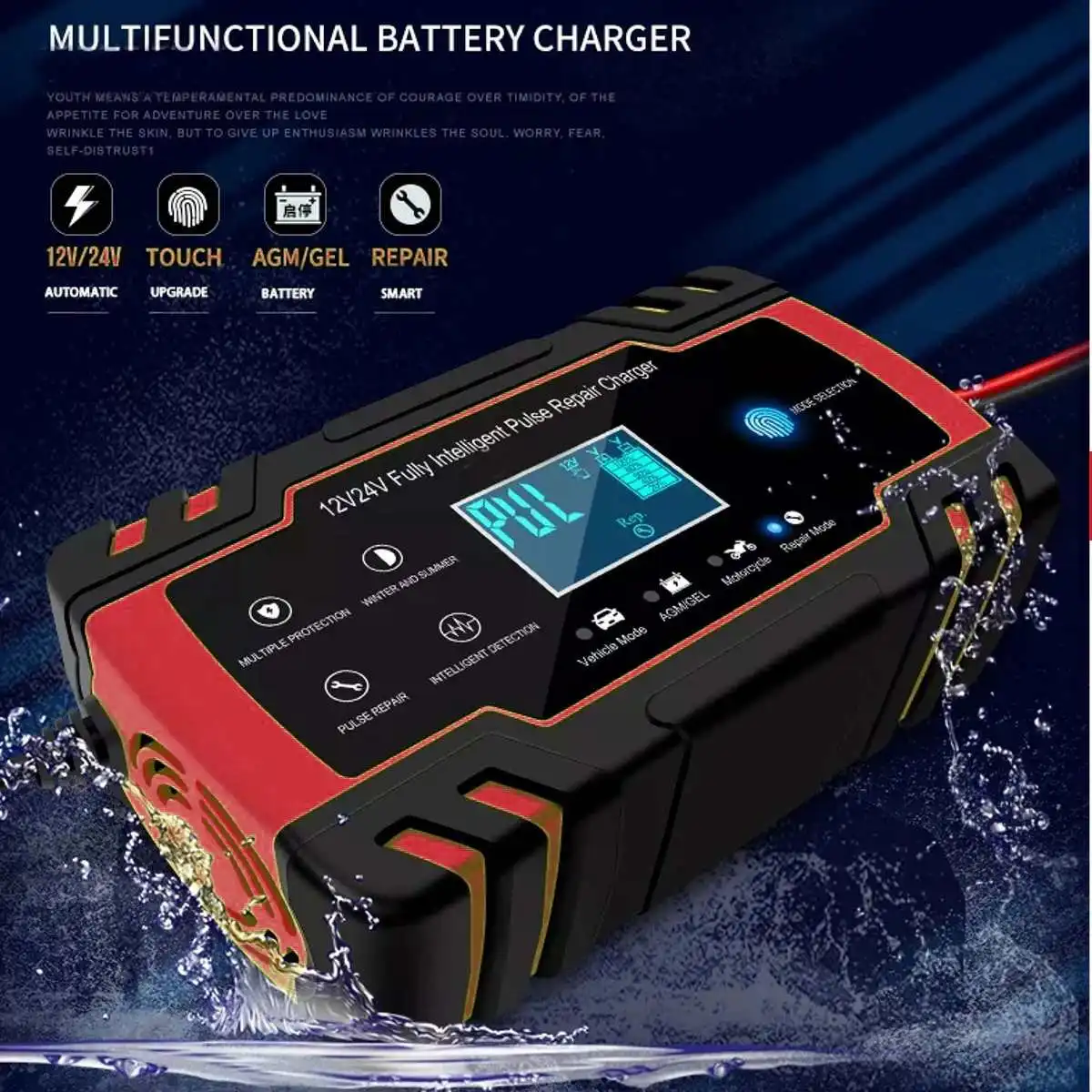 

12/24V 8A Touch Screen Pulses Repair LCD Battery Charger Car Battery Charger For Car Motorcycle Lead Acid Battery Agm Gel Wet