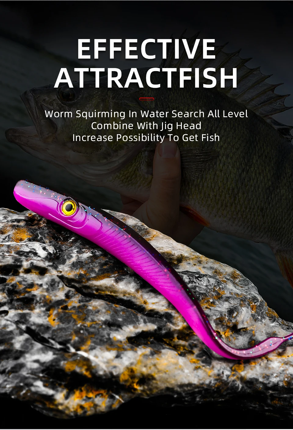 Description Picture 4 of itemBEARKING  Fishing Tackle 12.5cm 18cm Crazy Slug Soft Fishing Lure Seabass Artificial Bait Silicone Worm Shad Eel Needfish