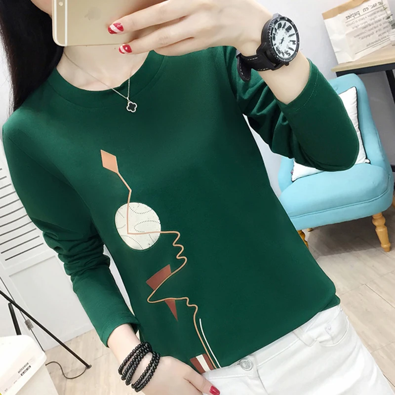 Tanie AOSSVIAO luźne 2019 jesień zima druku Oversize T shirt dla kobiet cukierki Streetwear koszula na co dzień idealny podstawy topy odzieży zielony