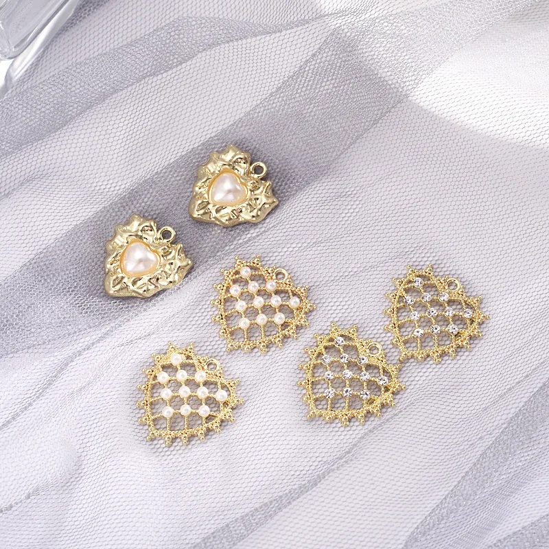 50pc Gold color Alloy Material Pearl Hollow Heart shape Charm For DIY Earring/Necklace Handmade Jewelry Making