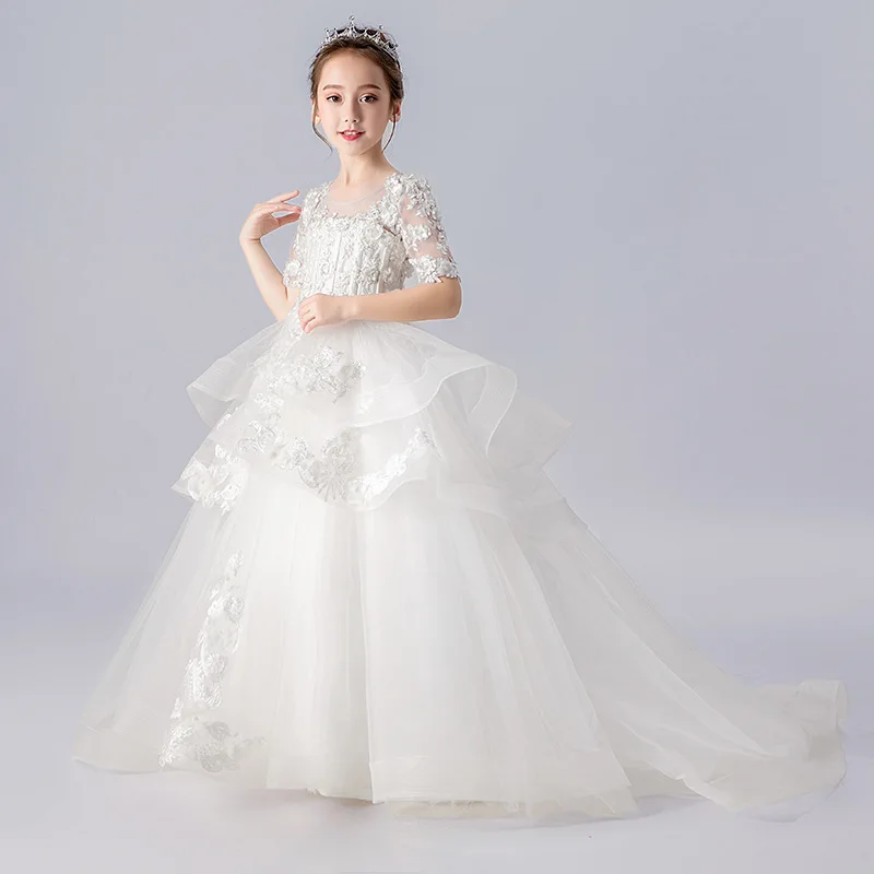 Новое поступление; Красивые Платья с цветочным узором для девочек; Кружевное белое платье для причастия для девочек; вечерние платья для свадьбы