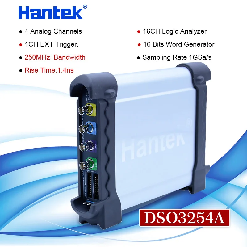 Hantek DSO3254A цифровой осциллограф USB на базе ПК Автомобильный Осциллограф портативный 250 МГц 4CH логический анализатор+ генератор сигналов