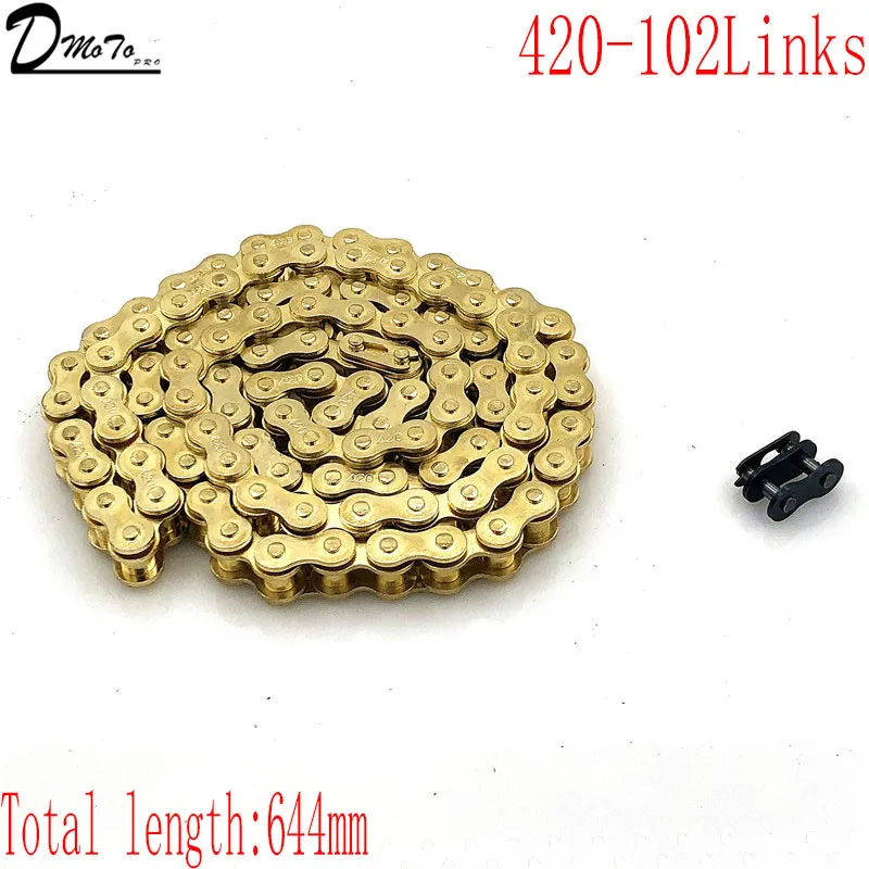 Золото 428 102/104/108 с запонками золото O-RING цепи 110-150cc Байк/питбайк 420 золотую цепочку для CRF 50 70 Модели SSR и pit Байк - Цвет: 420-102  links