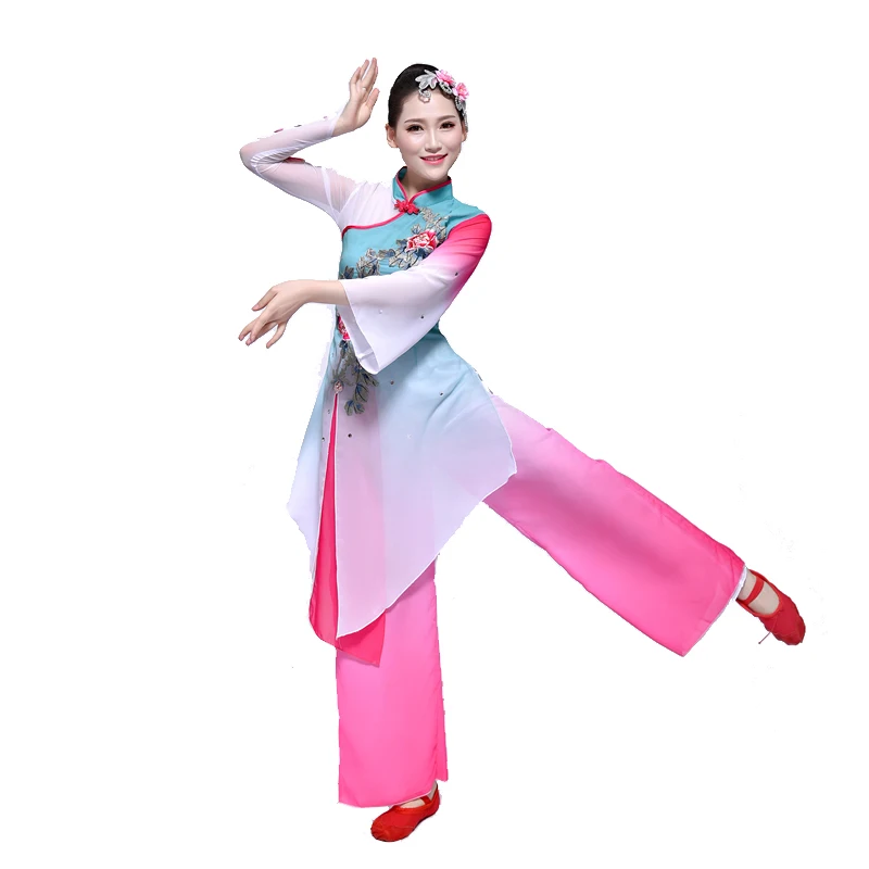 Китайский костюм, Классические танцевальные костюмы для выступлений, женские танцевальные костюмы в китайском стиле, градиент
