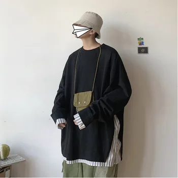 

2019 Autumn And Winter College Wind Korean Version Of The Couple Fashion Trend Fake Two Men's Casual Long-sleeved T-shirt