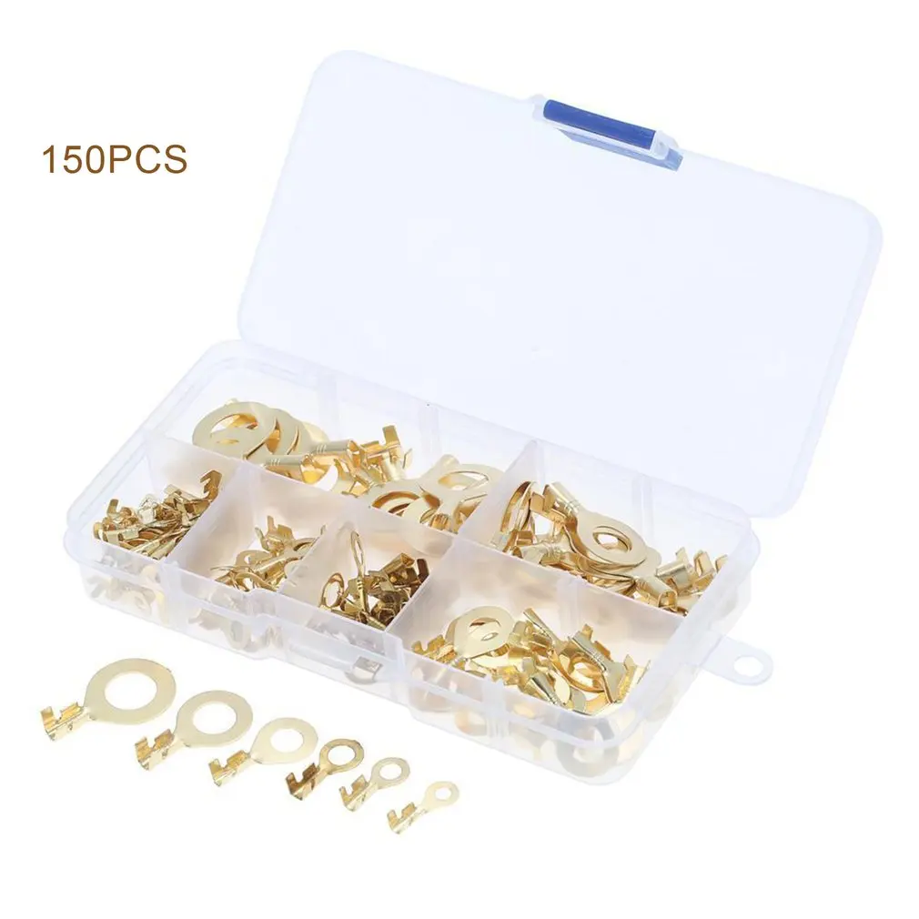 

150pcs/set Ring Type Gold Terminals Golden Brass Non-insulated Crimp Terminals Connectors 3.2mm-10.2mm Cable Wire Connectors