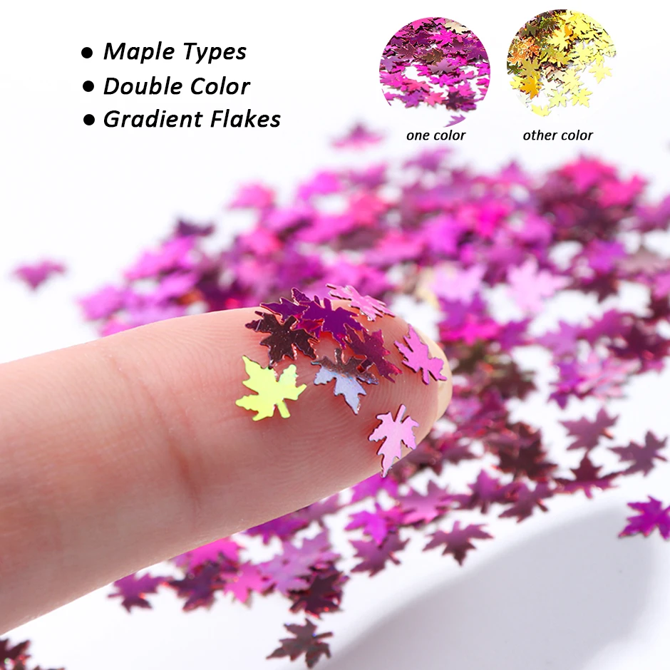 Maple Gold Holographic Glitter Flakes Nail Sequins Paillette Iridescent Multicolor Leaf Sheet Manicure Nail Art Decor CHFY01-05