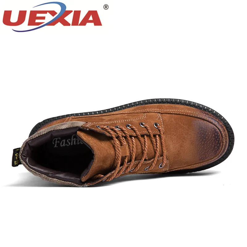 UEXIA High Quality leather Men Shoes Winter Ankle Riding Boots Plush Warm Outdoor Working Snow Zapatillas Hombre Footwear Boot