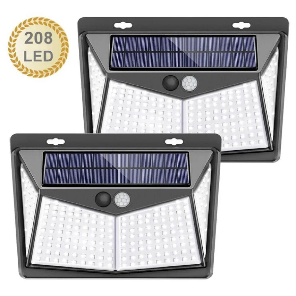 

100/208LEDs Solar LED Wall Lamp 3 Modes Four-sided Illumination PIR Motion Sensor Sreet Light Waterproof Street Garden Spotlight