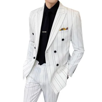 

2020 Classic Men Striped Suits Double breasted Business Casual Wedding Banquet Suit 2 Piece Jacket + Pants Fashion man Suits
