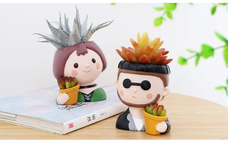Cute Human Face Vase Succulent Planter Resin Vase Cartoon Character Decorative Head Face Flower Pot Indoor Desktop Ornaments