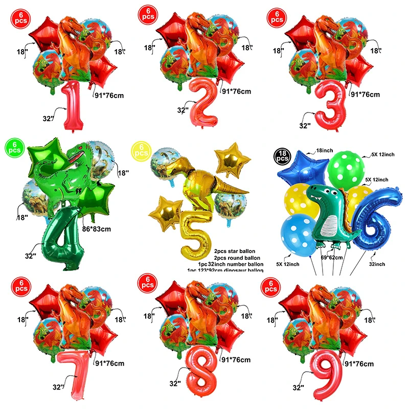 Conjunto de 4 tipos de globos de cumpleaños de dinosaurio, número grande 1,  2, 3, 4, 5, 6, 7, 8, 9, para fiesta de cumpleaños de dinosaurios,  decoración de Baby Shower|Globos y accesorios| - AliExpress