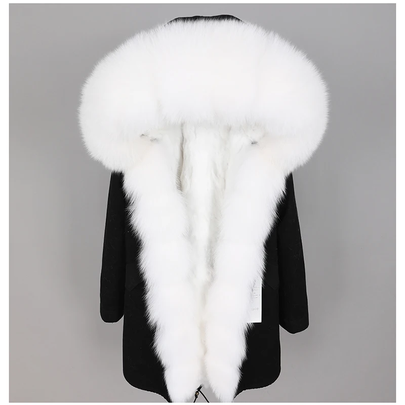 Зимняя женская длинная куртка с мехом лисы, большой меховой воротник, пальто из натурального меха, съемная подкладка из кроличьего меха, Модная парка, пальто большого размера