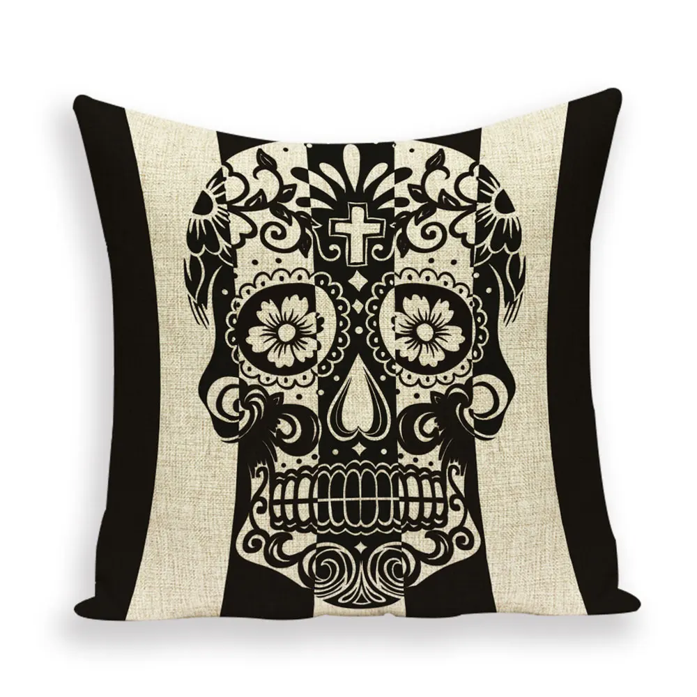 Мексиканская Подушка с черепом, чехол, страшный череп, голова, декоративная подушка, чехол, для улицы, льняная, поясничная Подушка, чехлы Federe Cuscini Divano - Цвет: 5173