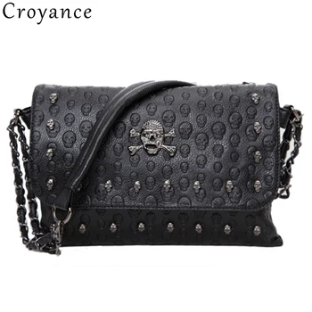 

Croyance 2019 Vintage Fashion Skull Women Messenger Bags Rivet Envelope Clutch Bags Chain Crossbody Punk Shoulder Bag Sac A Main