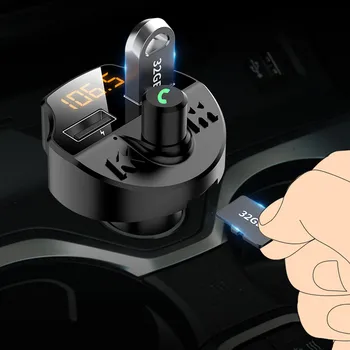 

BT5.0 Car Kit MP3 Player FM Transmitter With USB Charger Handsfree Support TF Car Charger Adapter Cigarette Lighter Power