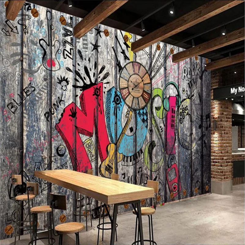 

Retro Nostalgic Music Theme Graffiti Wall Painting Custom Bar KTV Restaurant Wall Paper Rock Studio Decor Mural Wallpaper 3D
