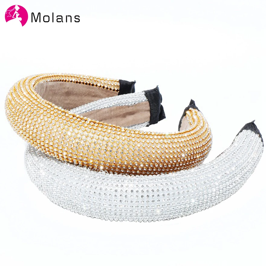 

MOLANS Exquisite Full Rhinestones Hairbands 5cm Gold Silver Drills Shine Thick Sponge Headbands Fashion Party Handmade Hairband