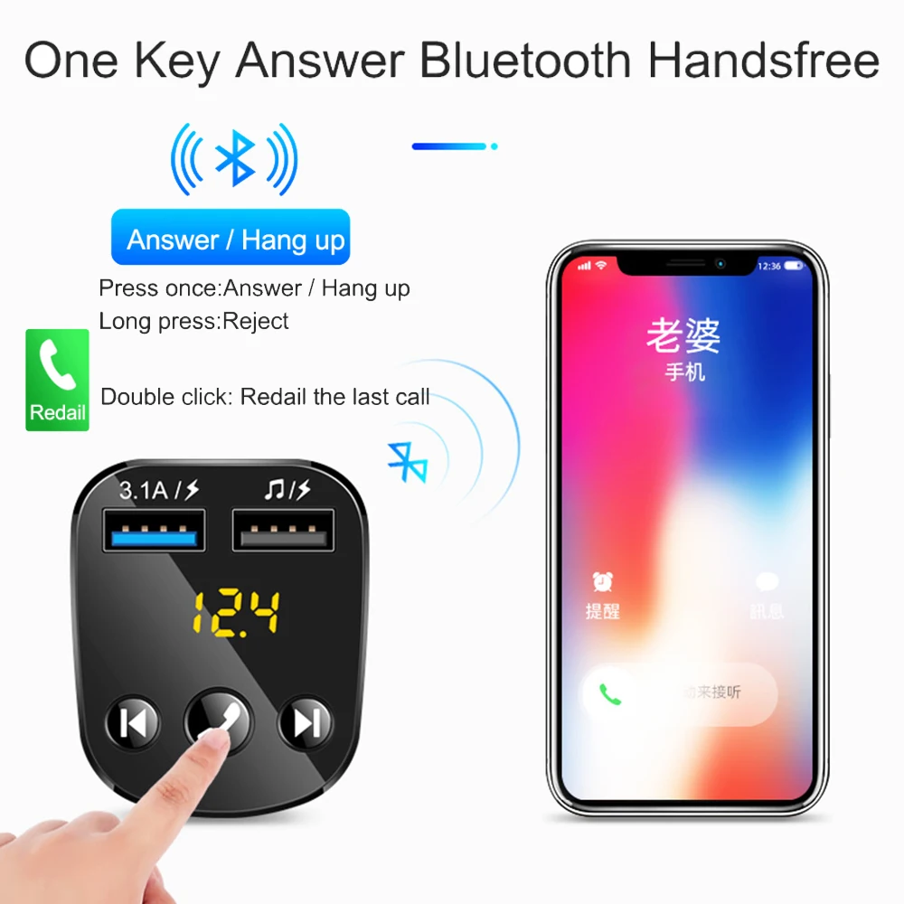 JINSERTA Bluetooth 5,0, Bluetooth, автомобильный комплект, Handsfree, MP3 плеер, fm-передатчик, 3.1A, двойное USB зарядное устройство, U диск, воспроизведение, автомобильный модулятор