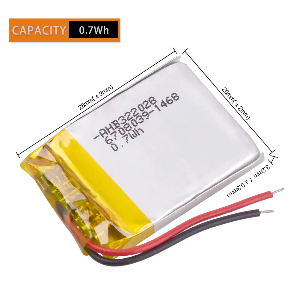 322028 302028 30 3.7V 0.7Wh Rechargeable Lithium Li-ion Li Polymer Battery Lipo Batteries