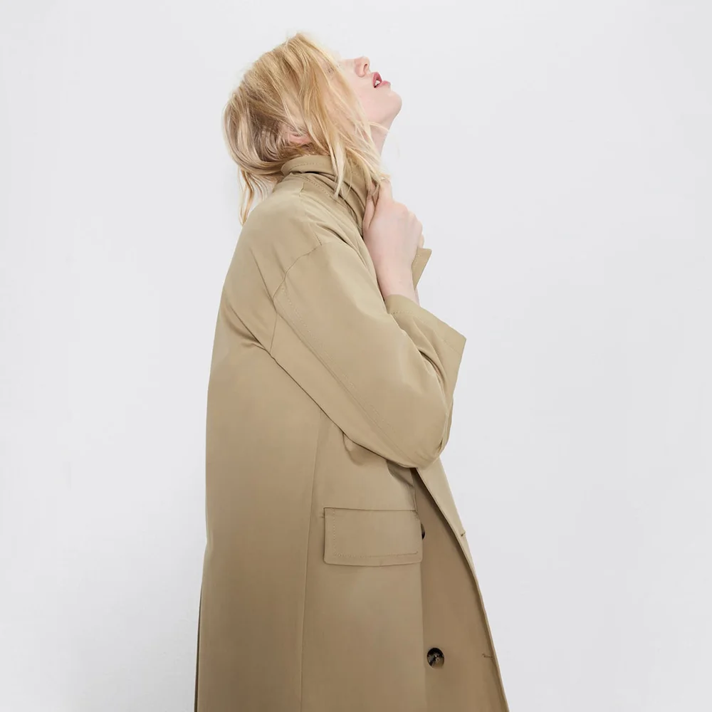 Женская ветровка с отложным воротником ZA длинный тренчкот на пуговицах длинными