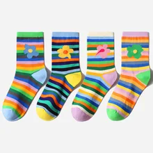 Женские Мужские носки красочные полосы радужные носки граффити Kawaii цветы носки для женщин креативное искусство Calcetines Divertidos Sox
