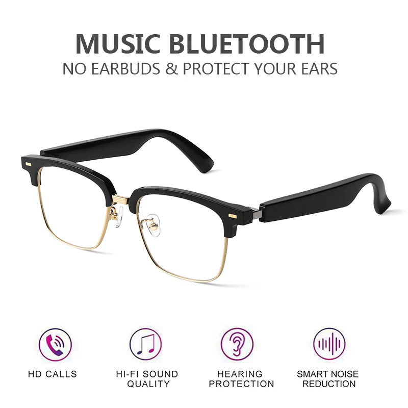 Bluetooth 5.0 Smart Glasses Headset Music Sunglasses Mobile Phone Dust Proof Voice Control Blue Light Earphones Sports Driving 