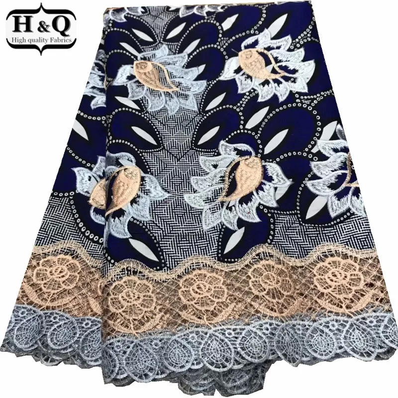 Новая Анкара вышитая ткань батик с кружевом нигерийское гипюровое кружево Африканский принт восковая Кружевная Ткань 6 ярдов хлопковые восковые кружева