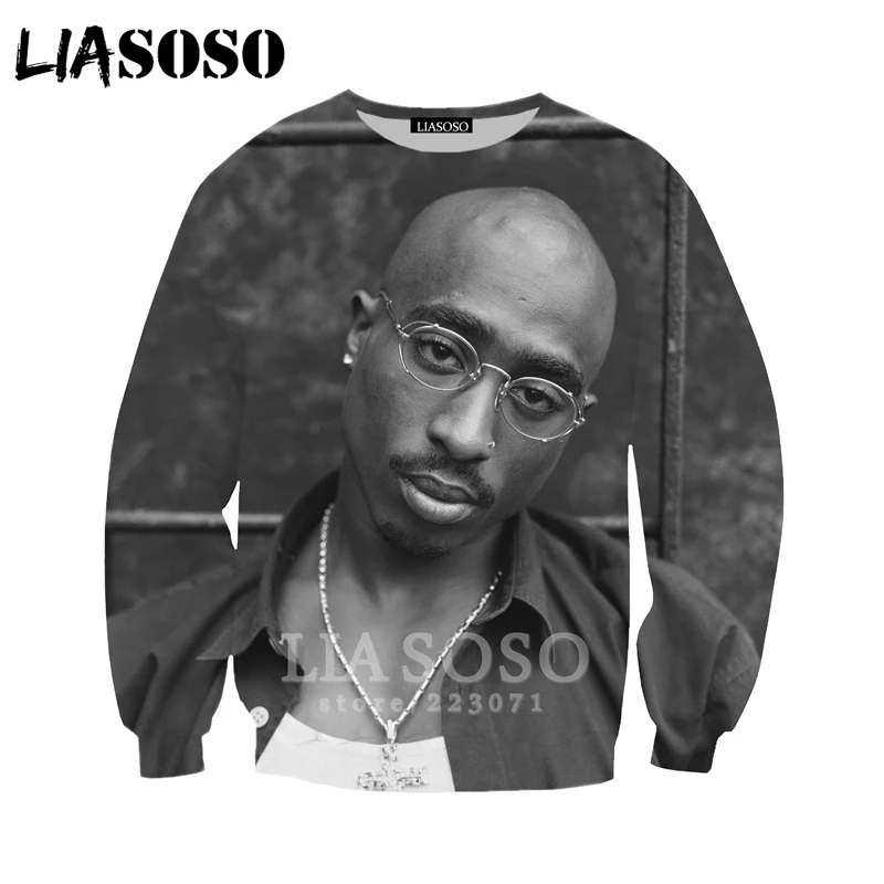 2Pac Толстовка LIASOSO Новые мужские и женские Аниме толстовки 3D принт рэпер с длинным рукавом хип хоп Уличная Топы пуловер с круглым вырезом A295-10 - Цвет: 15