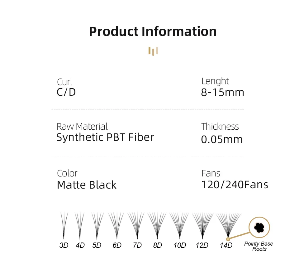 Description Picture 4 of itemSharp Narrow Stem Premade Fans Eyelash Extension Individual Lashes Thin Pointy Base Pre Made Ready Fan Russian Volume Eyelashes