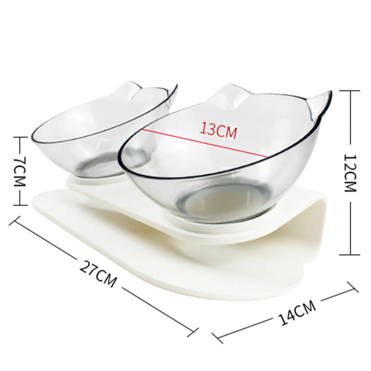 ПЭТ маленькая кормушка для кошек и собак прозрачная одна чаша/Двойная чаша с белой основой 15°наклонная предотвращает протекание во время кормления