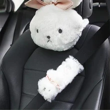 Милая плюшевая подушка для шеи с кроликом, мягкая подушка для подголовника автомобиля, аксессуары для салона автомобиля для девочек