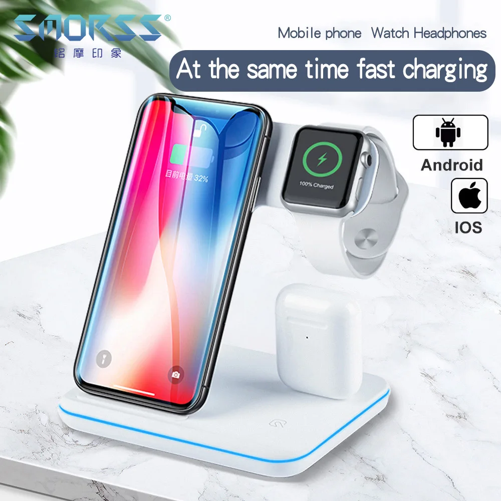 Беспроводное зарядное устройство для iPhone 11 11 PRO MAX samsung S10 быстрая Беспроводная 3 в 1 Зарядная площадка для huawei Xiaomi 9 Airpods iWatch 4 3 2