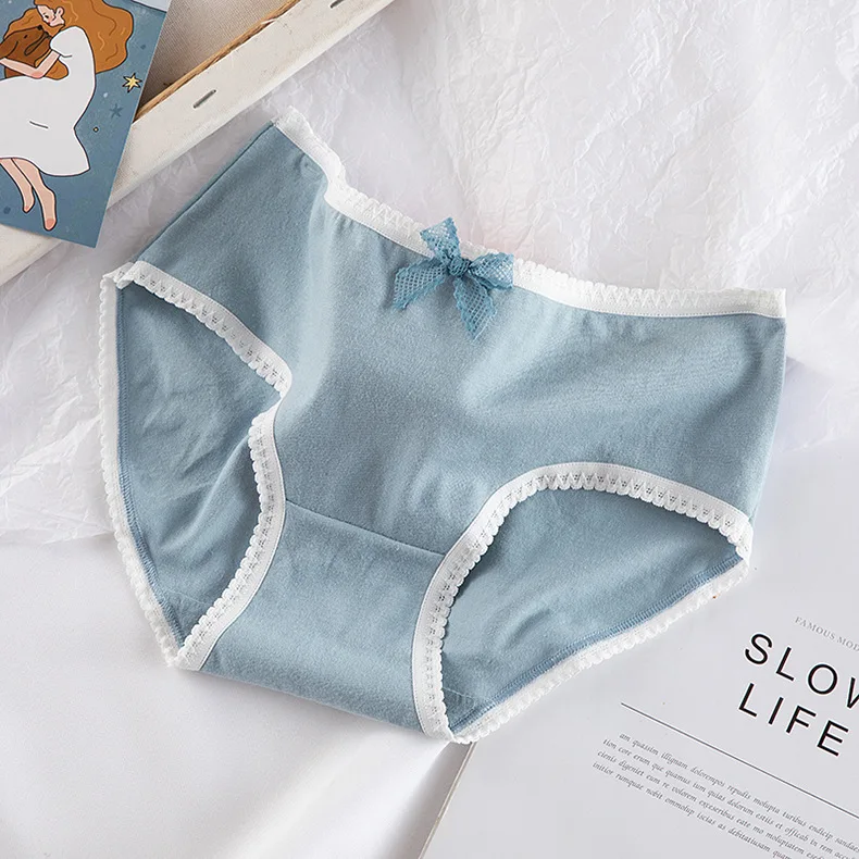 High Quality Plaid Lingerie Girl Love Panties Soft Cotton Underwear Blue Briefs Girls Pants Sexy Lingerie112