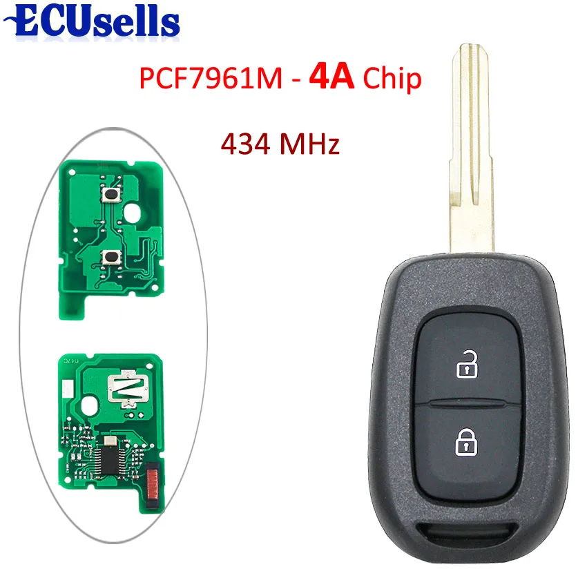 2 кнопки дистанционного брелока 434 МГц с чипом 4A PCF7961M для Renault Sandero Dacia Logan
