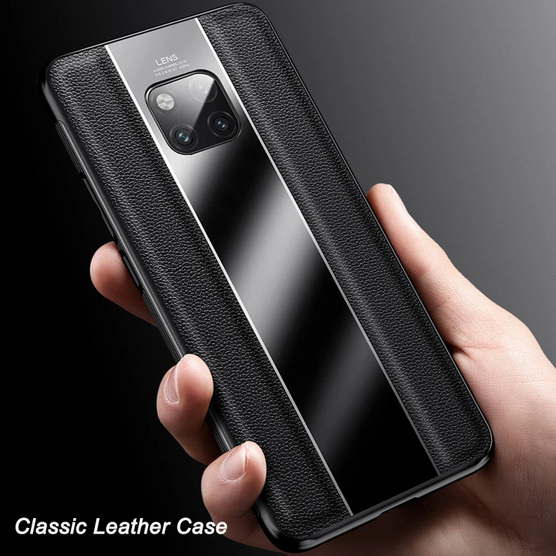 Luxury Upscale Leather Glass Case For Huawei P30 Pro P20 Mate 20 Slim Soft TPU Bumper Back Cover Shock-proof for 10 |