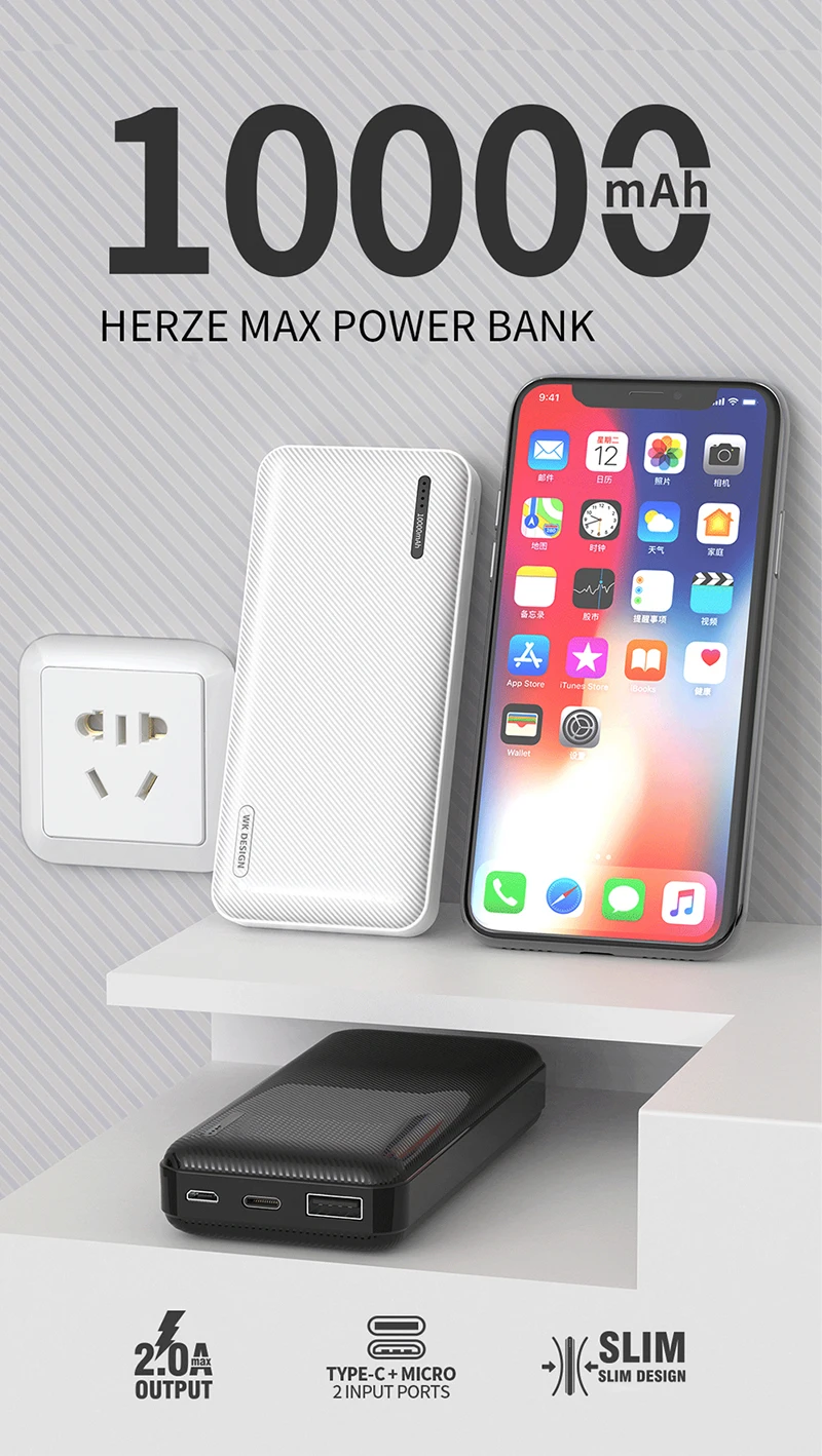 WK мини портативное зарядное устройство 10000 мАч USB power Bank Внешняя зарядная батарея для iPhone X samsung Note 8 Bateria Externa