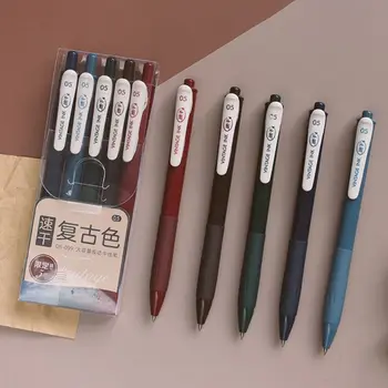 

5pcs Retro Gel Pens 0.5mm Thin Point Quick Drying Neutral Marker Clip Pen School W91A