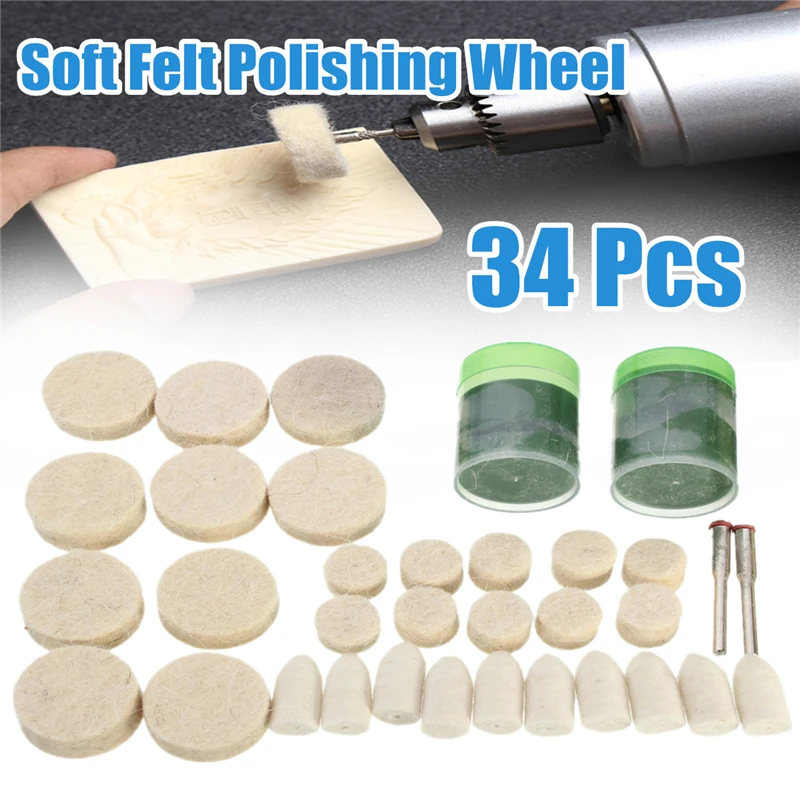 

34Pcs/Set Soft Felt Polishing Buffing Burr Wheel Kit For Dremel Rotary Tools 1/8inch