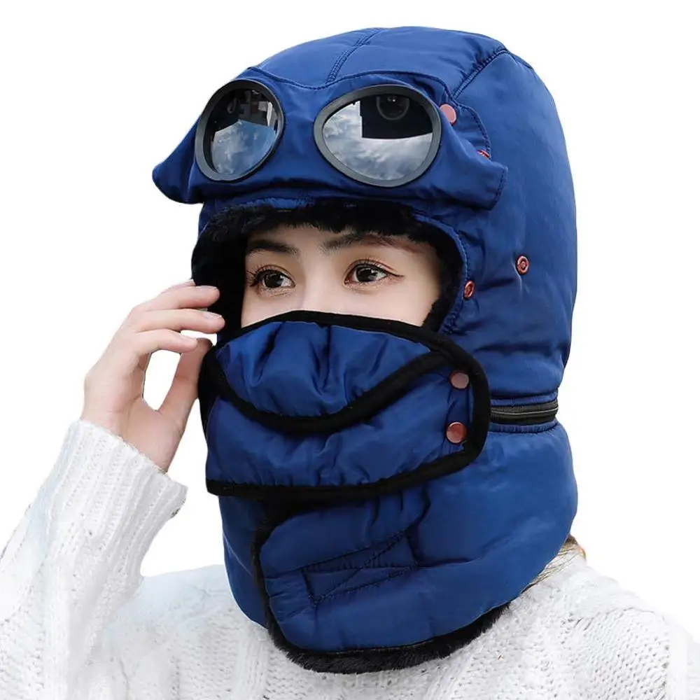 Navy Blue Hat Новые детские модные зимние лыжные русские черные синие меховые шапки-ушанки для мальчиков и девочек - Цвет: Navy Blue Hat