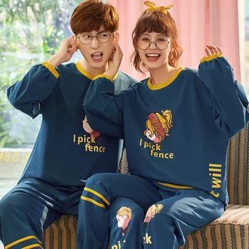 

Matching Couple Pajama Set Cotton Pijamas Long Sleeve+Pants Sleepwear His-and-her Home Suit Pyjama For Lover Men Women