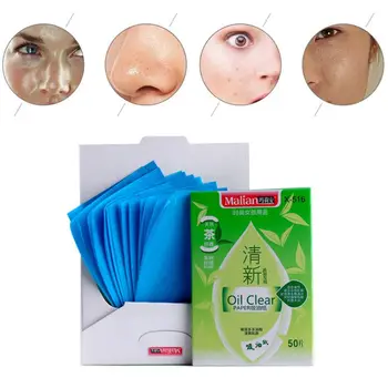 

50Pcs/Set Green Tea Extract Oil Absorbing Face Paper Blue Film Deep Cleansing Tissue Acne Treatment Wipes Makeup Beauty Tool