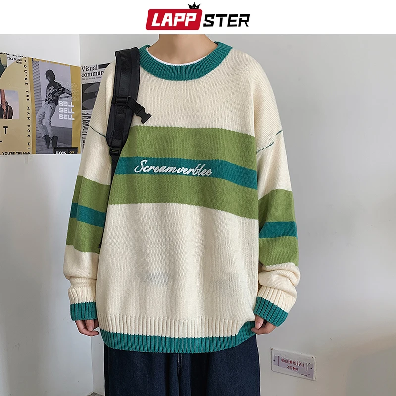 LAPPSTER Men Patchwork Oversized Striped Winter Knitted Sweater 2020 Pullover Mens Kpop Harajuku Sweater Casual Vintage Coat LAPPSTER Men Patchwork Oversized Striped Winter Knitted Sweater 2020 Pullover Mens Kpop Harajuku Sweater Casual Vintage Coat